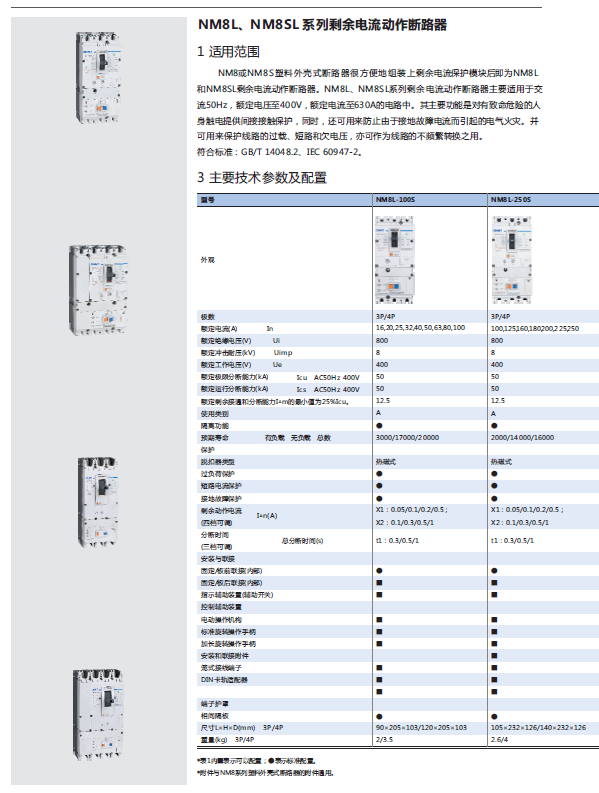 NM8L、NM8SL系列剩余電流動(dòng)作斷路器選型